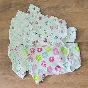 3-6 month short sleeve cupcake and donut onesie/bodysuit bundle
